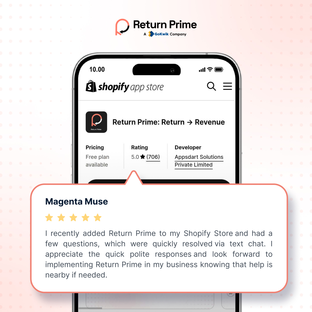Our mission: effortless returns with 24*7 support. 💪

Thank you, Magenta Muse, for the heartfelt review! 

Let's turn every return into a win.📈

#ecommerce #d2c #shopify #shopifyapps