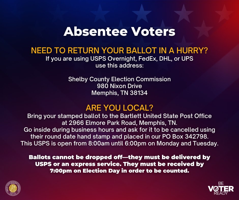 ShelbyVote's tweet photo. 📣 Attention Absentee Voters! 📣
#AbsenteeVote #Election #SCEC #VoterReady #VoterReadyin2024 https://t.co/eSYN3wLTKI