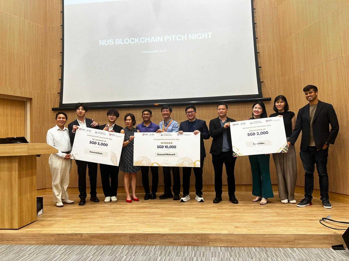 laichungying's tweet photo. 1/5📷I’m thrilled to share that @SeaSeedNetwork has just won 1st place at the @NUSingapore Blockchain Pitch Night 2024 sponsored by global giant @FTI_Global! Competing against 29 incredible teams, we showcased our vision to bridge TradFi <> DeFi. This recognition means so much!📷 https://t.co/SYFd2kBjNT