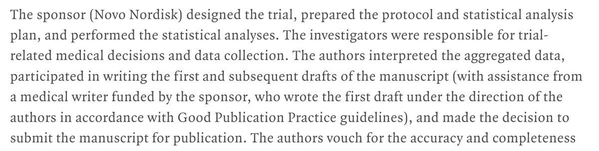 drjasonfung's tweet photo. Here's what passes for medical evidence. NEJM Step 9 trial under 'Methods", the drug company designed, paid for, carried out and wrote the study, then then 'authors' attached their names for a sheen of scientific validity. Conflict of interest? @calleymeans @CaseyMeansMD https://t.co/Tjk4oDpvZc