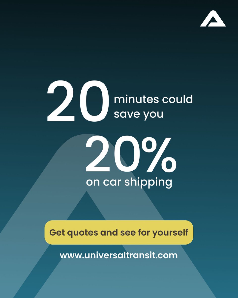 U_Transit's tweet photo. Time is money, especially when it comes to car shipping! In just 20 minutes, you could save 20% on your next vehicle transport with Universal Transit. Our AI-powered platform makes it easy to compare quotes, find the best carriers, and book your shipment with ease. 

Don't waste another minute! Get your instant quote today on https://t.co/LORB0Bu4Sf  and experience the Universal Transit difference. 

#carshipping #autotransport #vehicleshipping #savemoney #instantquote #AIpowered #UniversalTransit #CarRelocation #CarTransport #VehicleTransport #VehicleRelocation
