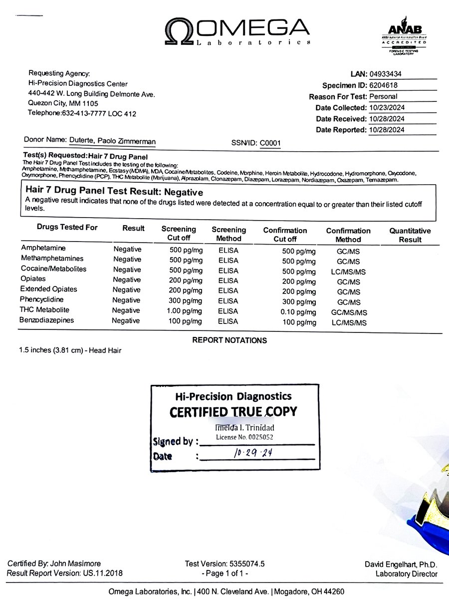 TINGNAN | Hair follicle dr*g test ni Davao City First District Representative Paolo Duterte, nagnegatibo.

Matatandaan na kumasa si Congresman Pulong sa hamon ni Vice President Sara Duterte na magpa-dr*g test ang mga mambabatas at kumakandidatong kongresista. | via Jayson Rubrico