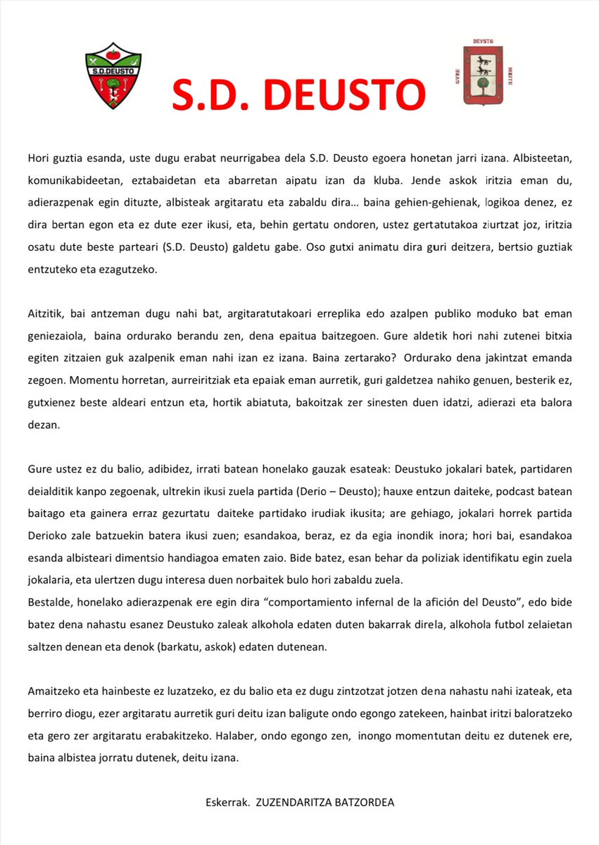 Comunicado oficial | Adierazpen ofiziala