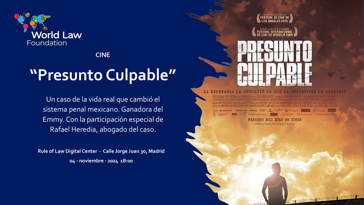 World Law Foundation (@worldlawfound) on Twitter photo HOY #Madrid: “Presunto culpable”, película basada en hechos reales, ganadora del Emmy. Un caso que cambió el sistema penal mexicano
Hablaremos con <a href="/rafaelheredia23/">Rafael Heredia Rubio</a>, abogado del caso
🕓18:00H Entrada Gratuita
📍Auditorio World Law Foundation. C/ Jorge Juan 30
#FiestaDelCine HOY #Madrid: “Presunto culpable”, película basada en hechos reales, ganadora del Emmy. Un caso que cambió el sistema penal mexicano
Hablaremos con <a href="/rafaelheredia23/">Rafael Heredia Rubio</a>, abogado del caso
🕓18:00H Entrada Gratuita
📍Auditorio World Law Foundation. C/ Jorge Juan 30
#FiestaDelCine