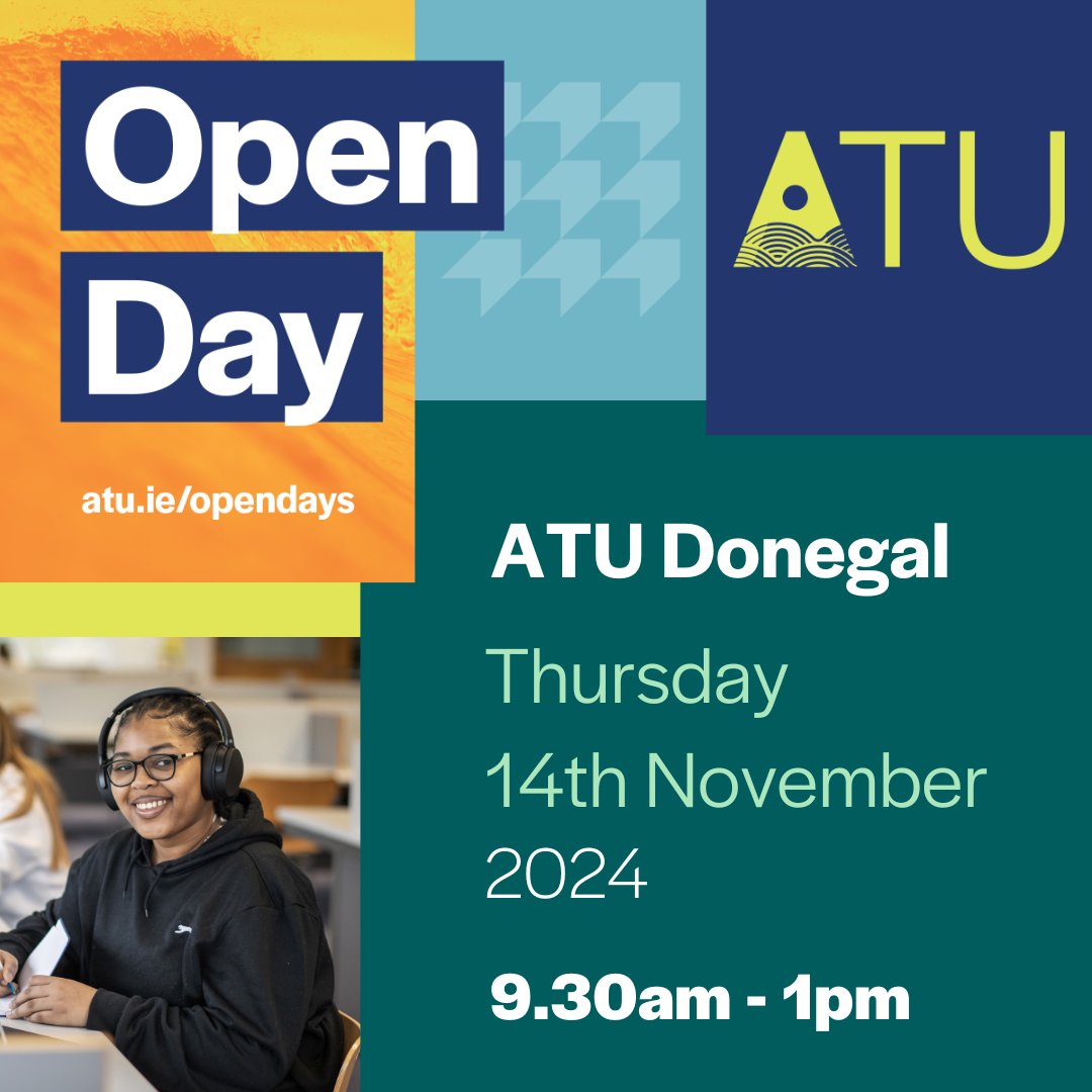 Looking to explore your university options? 🔍 

📅 Then explore them with ATU Donegal at our upcoming Open Day!

On Thursday, 14th of November from 9:30am - 1pm join us on campus to get a taste of university life 📚

Register to attend now 👉 loom.ly/GgsUKqg

#ATU