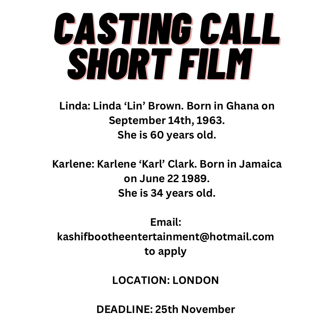 PAID Casting Call! 
Email : kashifbootheentertainment@hotmail.com to APPLY!