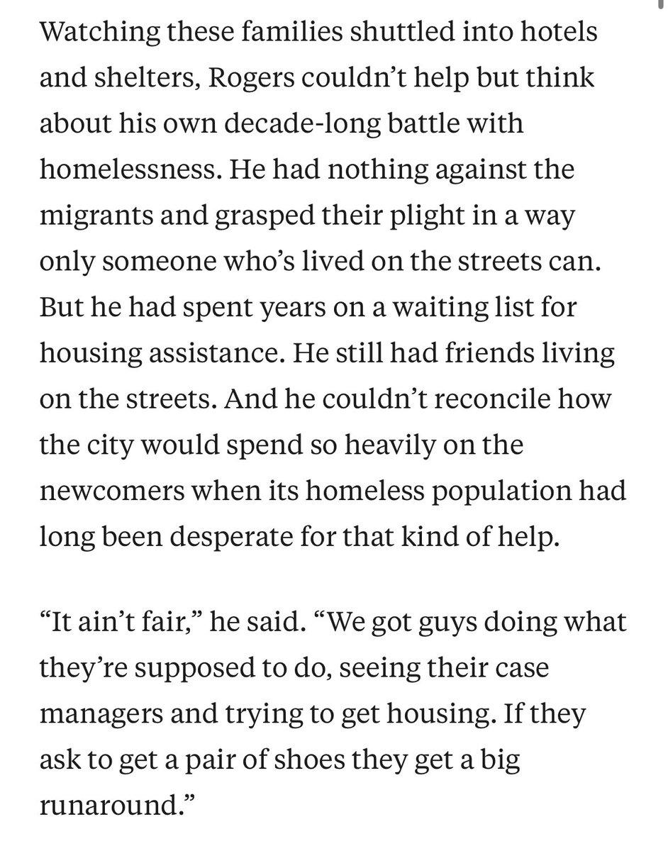 Compelling, nuanced look at the dynamics on the ground - on the streets - of Denver after the arrival of thousands of mostly Venezuelan migrants who, like the city’s already unhoused population, needed resources. Great story by <a href="/AnjeanetteDamon/">Anjeanette Damon</a>  

propublica.org/article/denver…