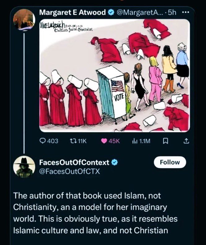 Donnez-moi 1% de l’assurance qu’il faut à cet homme pour mansplainer la servante écarlate à Margaret Atwood 🙏