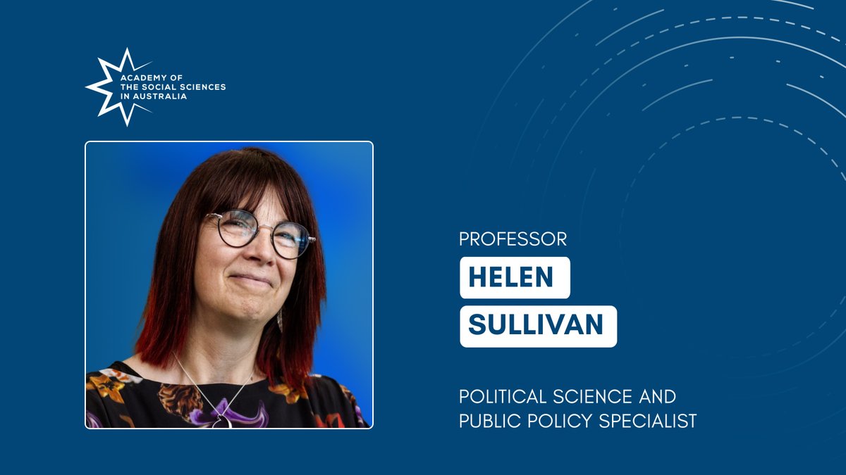 Academy of the Social Sciences in Australia (@acadsocsci) on Twitter photo Welcome to 2024 new Fellow Professor Helen Sullivan.
Professor Sullivan is recognised for her research in state/society relationships and sustained contributions to bridging the gap between academia and #publicpolicy practice. <a href="/HelenCSullivan/">Prof Helen Sullivan</a> @ANUAsiaPacific #socialsciences Welcome to 2024 new Fellow Professor Helen Sullivan.
Professor Sullivan is recognised for her research in state/society relationships and sustained contributions to bridging the gap between academia and #publicpolicy practice. <a href="/HelenCSullivan/">Prof Helen Sullivan</a> @ANUAsiaPacific #socialsciences