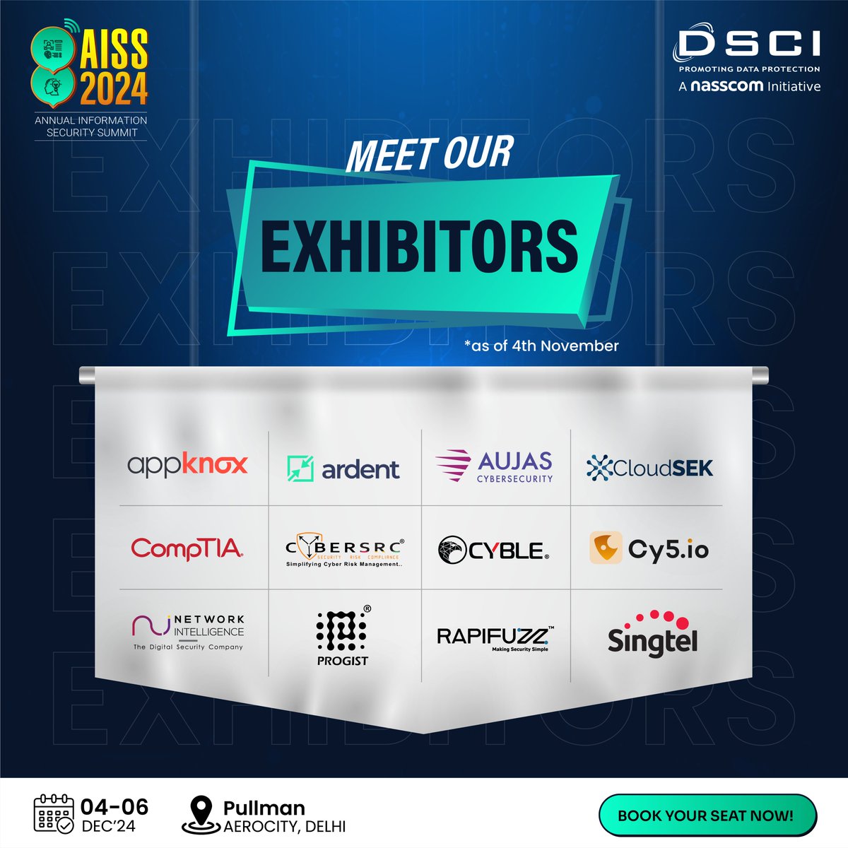DSCI_Connect's tweet image. #AISS2024: Meet our stellar lineup of exhibitors - @appknox , @ardent_privacy , @AujasIRM , @cloudsek , @CyberSRCC, @CompTIA , @cybleglobal, #Cy5.io, #NetworkIntelligence, @_Progist_ , #RAPIFUZZ, and @Singtel bringing cutting-edge solutions and insights into cybersecurity.

Get