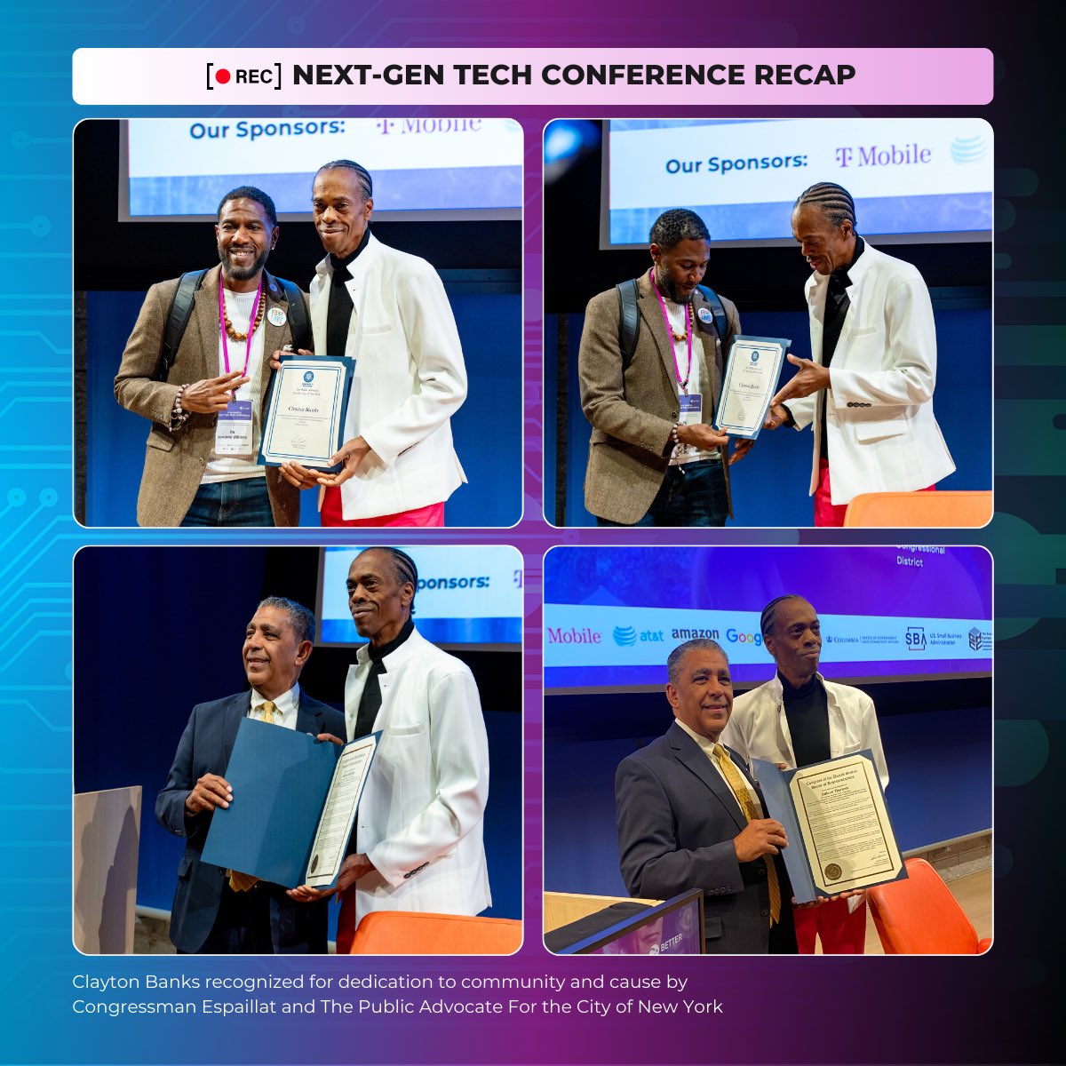 cbettertech's tweet image. Congratulations to Clayton Banks, honored by Congressman Espaillat &amp;amp; NYC Public Advocate for his dedication to community and innovation! 🎉 #NGTC2024 #Leadership #TechForGood