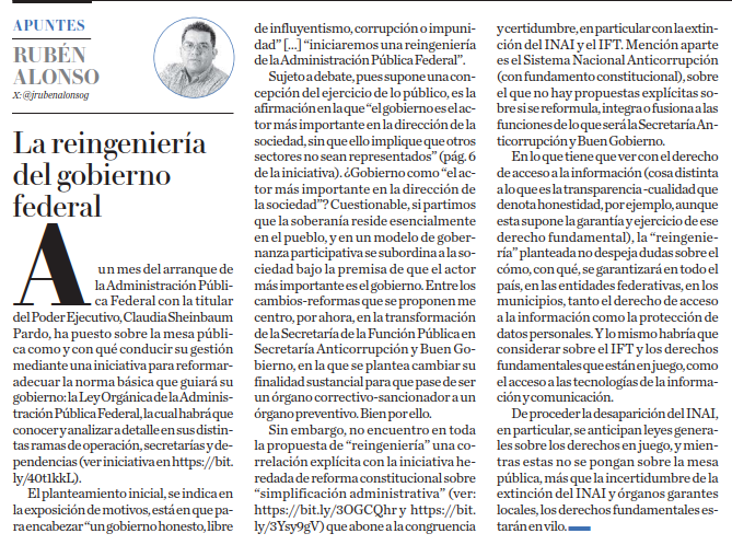 jrubenalonsog's tweet photo. Sujeto a debate, pues supone una concepción del ejercicio de lo público, es la afirmación en que "el gobieno es el actor más importante en la dirección de la sociedad". - La reingeniería del gobierno federal, apuntes en @MilenioJalisco @Milenio 
📰https://t.co/GNL2WJasCT https://t.co/yIiGYlsj3y