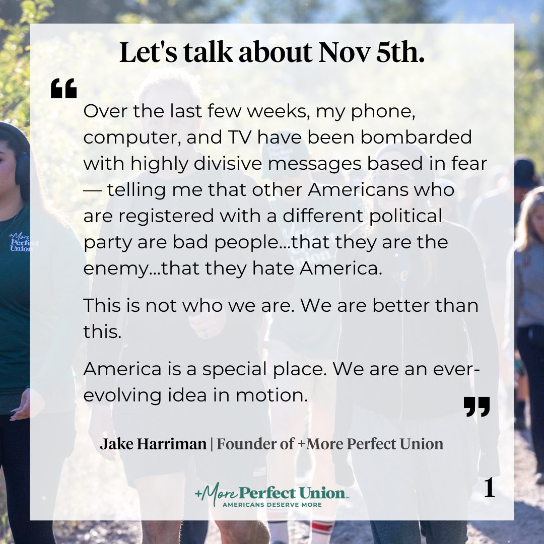 brickyardus's tweet photo. Words from our Founder, Jake Harriman about what's to come before and after Election Day.

Above all, let's be respectful and kind to one another.

#DisgreeBetter #Findingcommongrounds #Vote https://t.co/p5xRd9trVT