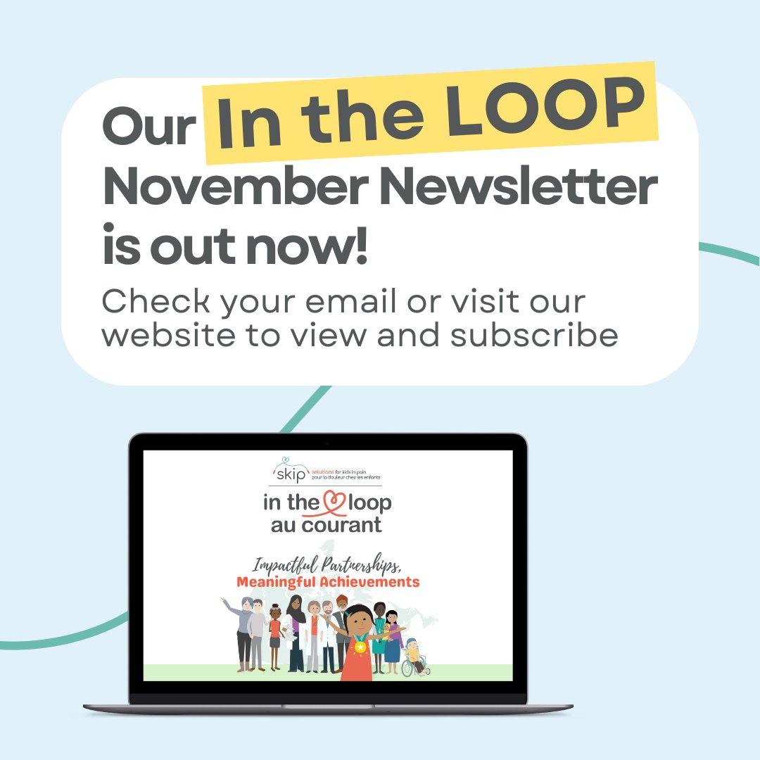 Solutions for Kids in Pain (@kidsinpain) on Twitter photo ➰Read the November issue of In the LOOP to learn about SKIP’s new partnership with <a href="/Our_KidsHealth/">Our Kids' Health</a>, National Pain Awareness Week events + more!
tinyurl.com/4h42t5wk
Subscribe by visiting our website!
kidsinpain.ca
#NPAW2024 #PrioritizePain #ItDoesntHaveToHurt ➰Read the November issue of In the LOOP to learn about SKIP’s new partnership with <a href="/Our_KidsHealth/">Our Kids' Health</a>, National Pain Awareness Week events + more!
tinyurl.com/4h42t5wk
Subscribe by visiting our website!
kidsinpain.ca
#NPAW2024 #PrioritizePain #ItDoesntHaveToHurt