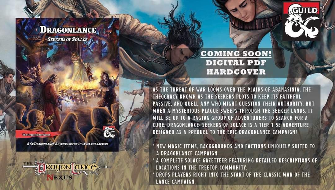 Coming this week to the <a href="/dms_guild/">Dungeon Masters Guild</a> , #Dragonlance Seekers of Solace! Looking for a Tier 1 adventure that sets your players up as a prequel to the War of the Lance? Say no more, the Nexus has you covered!