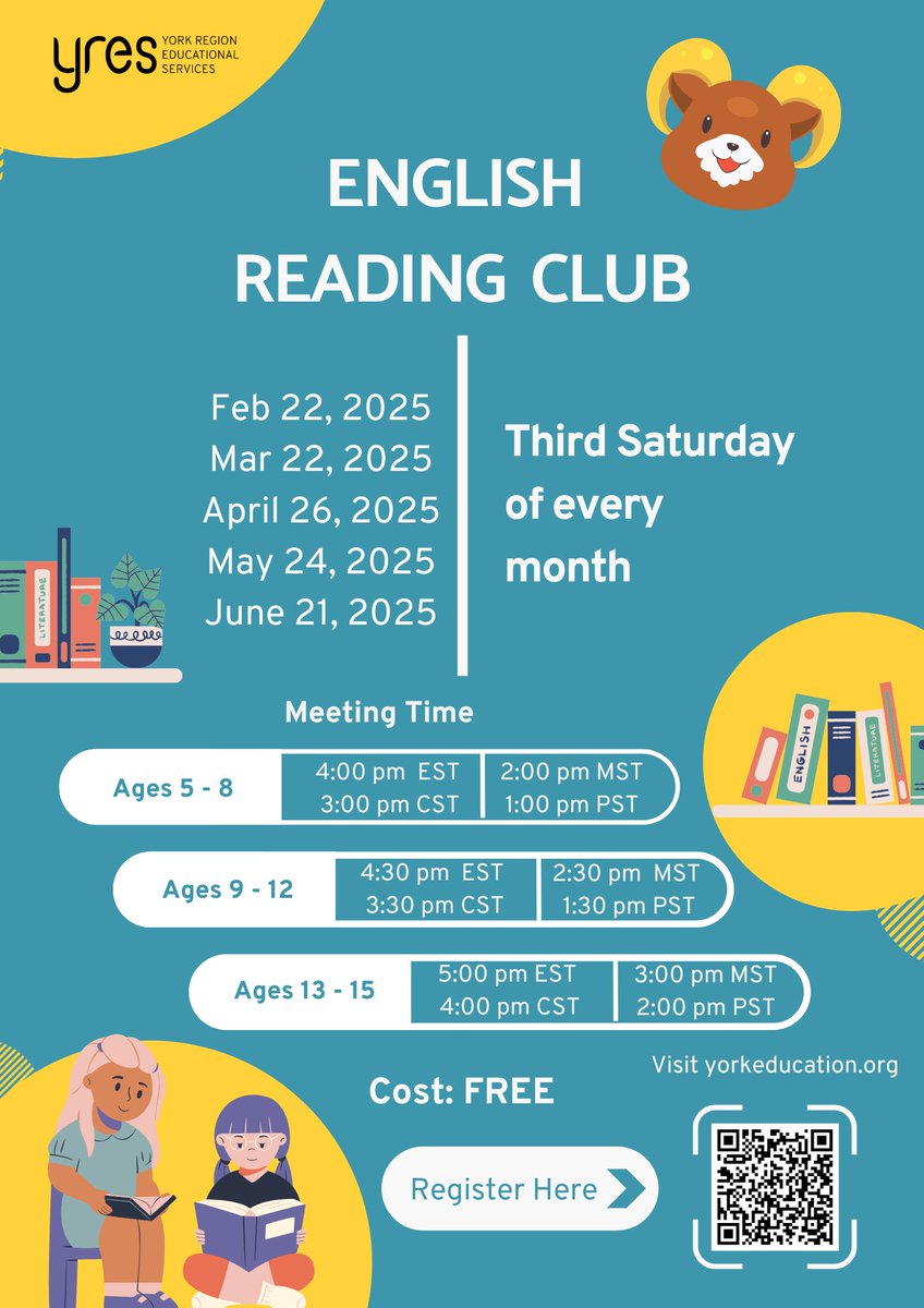 atlantic_ces's tweet photo. Are you interested in evolving your reading skills? Join us for a fun and exciting English Reading Club, ages 5-15 for FREE! See the flyer below for more information or visit https://t.co/GVOlGc4btF to sign up! We hope to see you there! ✨📚

#reading #english #atlanticCA #yres https://t.co/H9H0F5L25D