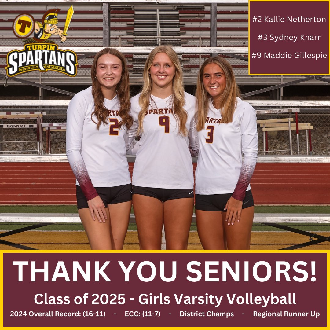 Thank you <a href="/ths_vball/">Turpin Volleyball</a> seniors for all of your hard work over the years. What a great post-season run to end it on, giving it your 110% every match to keep advancing! Thanks for being great examples to all of your teammates and the future Spartans to be!

#spartanstrong #goturpin