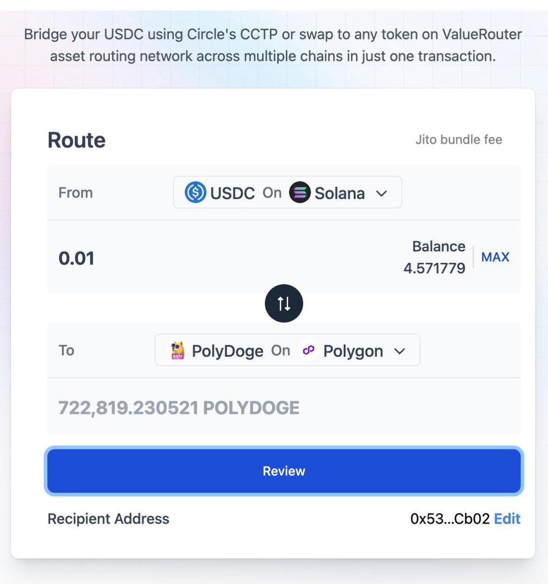GM ☀️ PolyDoge 🐶🚀 Fam! 

Thanks to our friends over at <a href="/ValueRouter/">ValueRouter</a> you can now swap for PolyDoge directly on Solana! 

All a part of the preps for allowing anyone to get access to $PDOGE as we roll out new products and features! 

Aggregation is coming... 🌀