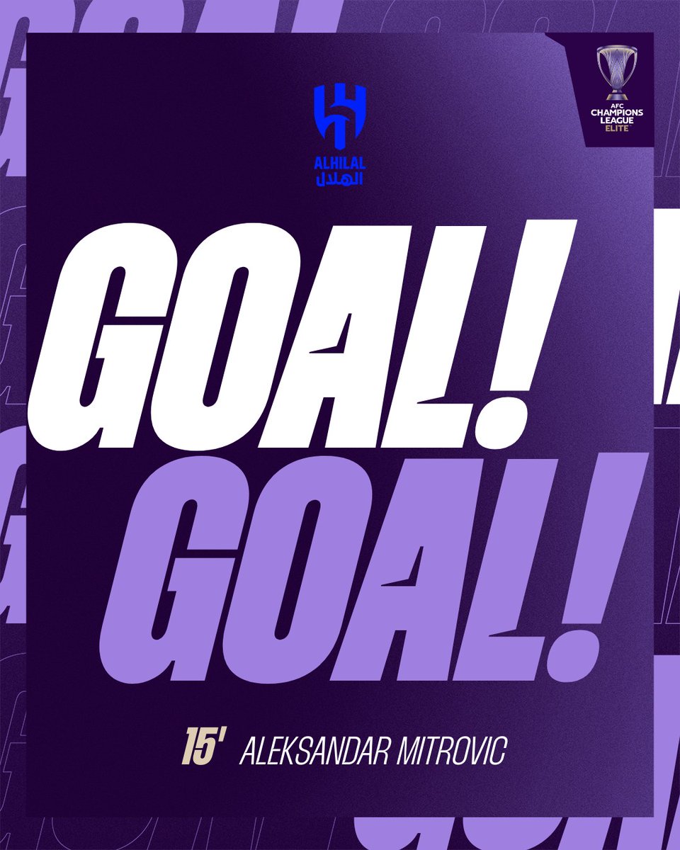 TheAFCCL's tweet photo. GOAL | 🇸🇦 Al Hilal 1️⃣-0️⃣ Esteghlal 🇮🇷
Nasser Al Dawsari's ball is found by none other than Aleksandar Mitrovic for the opener!
Watch 𝙇𝙄𝙑𝙀: https://t.co/sMjqIhGjJJ
#ACLElite | #HILvEST https://t.co/UevEHtO86E