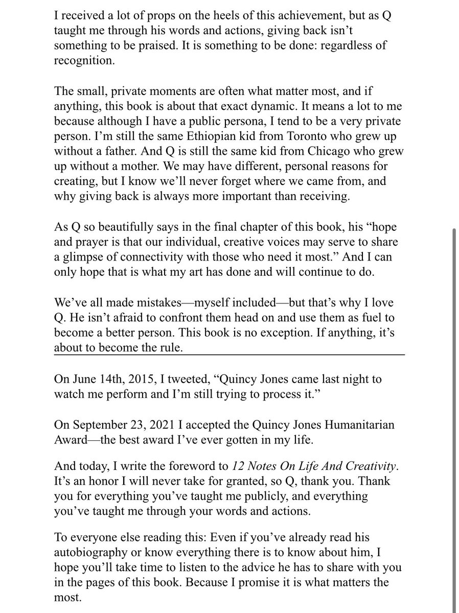 My fans know how important Quincy was to the fabric of my music. I was given the opportunity to write a foreword to his book and tried to capture what he meant to me as a human. Let’s celebrate his life today❤️