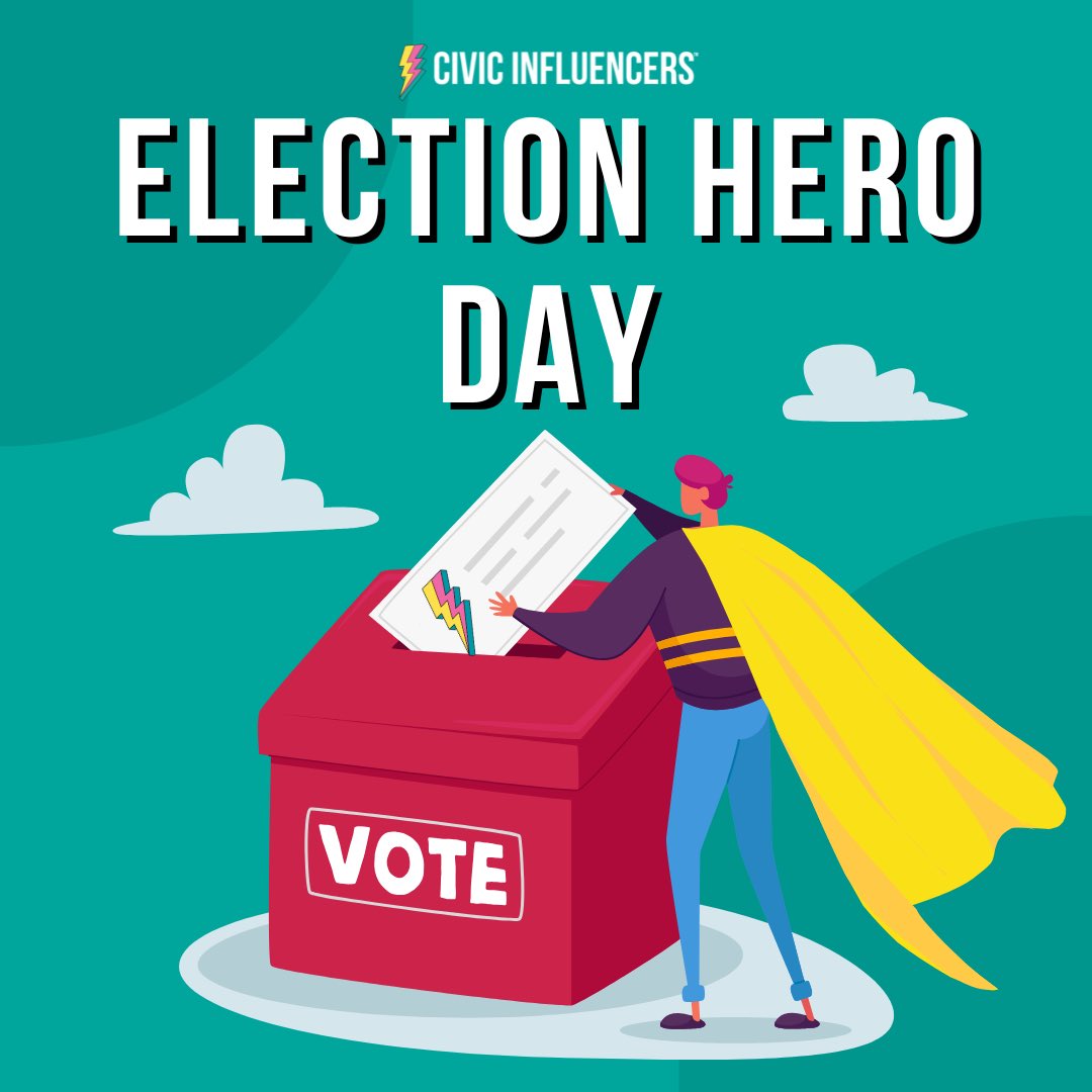 CivicInfluencer's tweet photo. Happy Election Hero Day! A heartfelt thank you to all the election officials, staff, and poll workers who work to ensure that every American can cast their vote safely and securely. Thank you for being the champions of civic engagement🗳️💥#ElectionHeroDay #CivicInfluencers https://t.co/w5kmrJMq0A