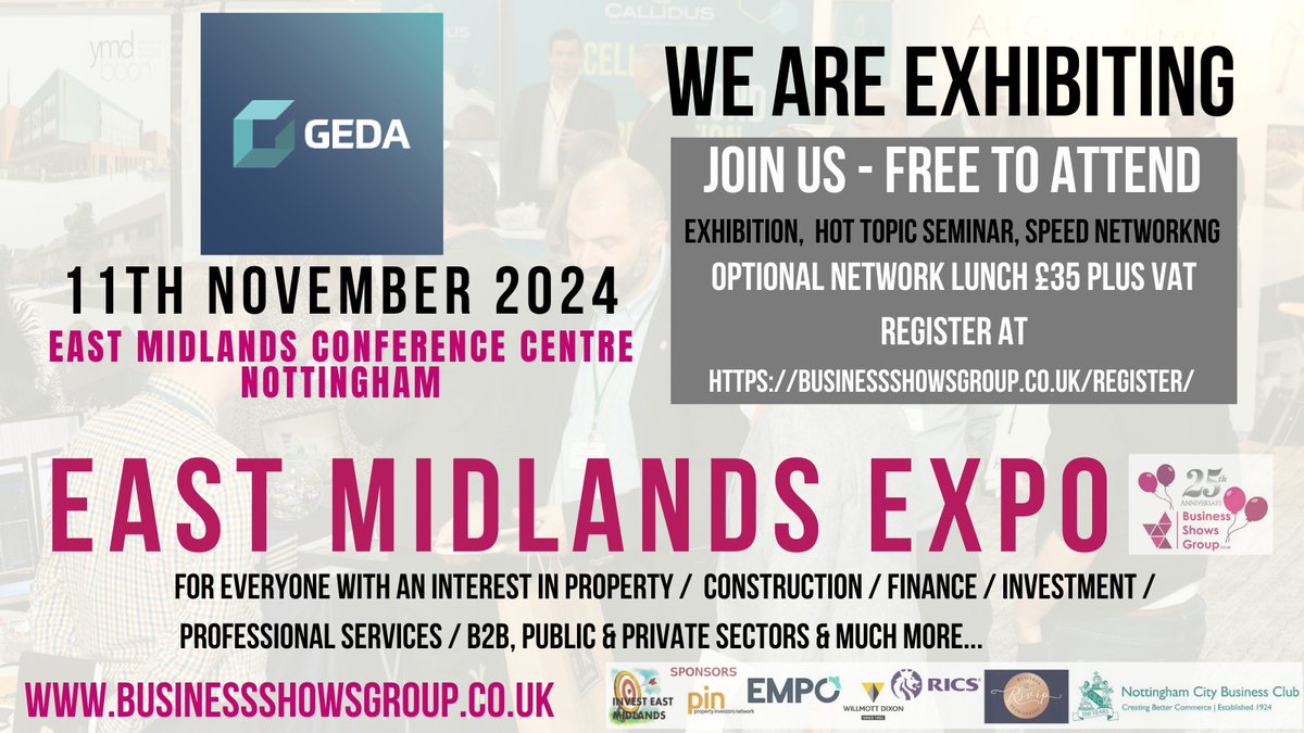 GEDA Construction (@geda_const) on Twitter photo 👋 Come along and meet Aaron and Cathy on the #TeamGEDA stand at the East Midlands Expo next Monday!
FREE to attend:
Register here 👉 lnkd.in/eRMafVp
#EastMidsExpo #EastMidsHeadsUp
<a href="/MyNottingham/">🏹 My Nottingham</a> <a href="/propertybizshow/">UK Property & Business Investment Show</a> <a href="/EastMidsExpo/">East Mids Network Group + Expo</a> <a href="/InvestmentShows/">Business Shows Group</a> 👋 Come along and meet Aaron and Cathy on the #TeamGEDA stand at the East Midlands Expo next Monday!
FREE to attend:
Register here 👉 lnkd.in/eRMafVp
#EastMidsExpo #EastMidsHeadsUp
<a href="/MyNottingham/">🏹 My Nottingham</a> <a href="/propertybizshow/">UK Property & Business Investment Show</a> <a href="/EastMidsExpo/">East Mids Network Group + Expo</a> <a href="/InvestmentShows/">Business Shows Group</a>