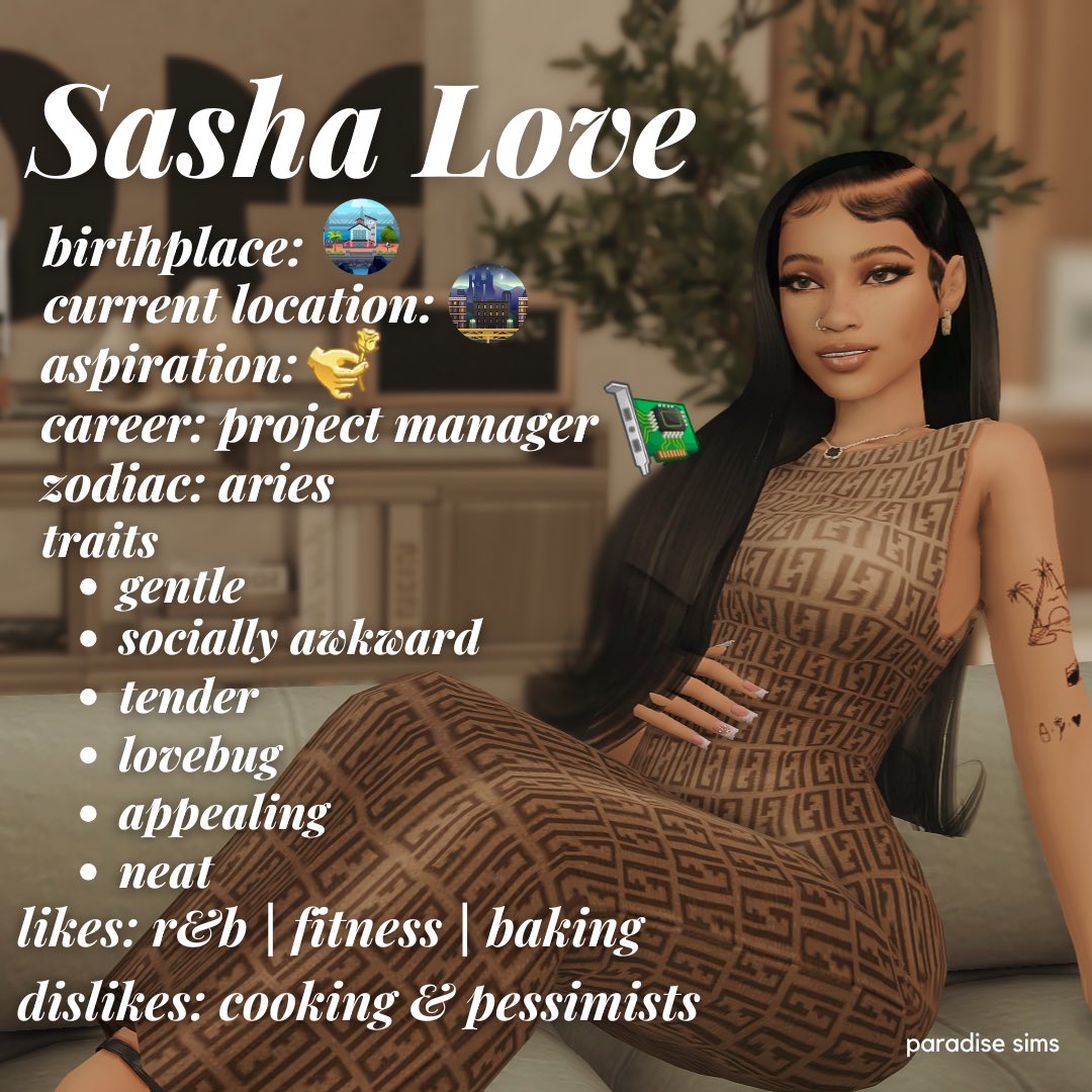 paradisesimss's tweet image. sasha’s character card 🤍🏙️