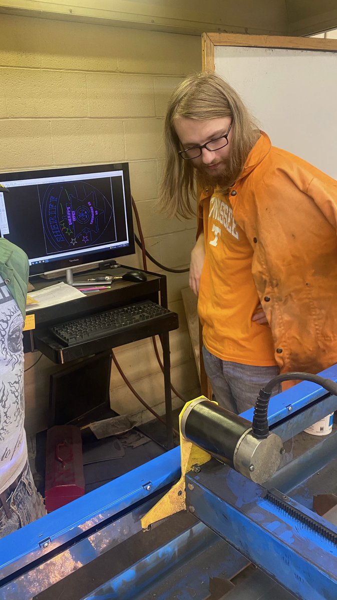 TCCTC1's tweet photo. Second year Welding students are partnering with the Tishomingo County Sheriff’s Department by fabricating a wall decoration for them on the CNC cutter. Check out their fabulous work! https://t.co/M4mGQifBiv