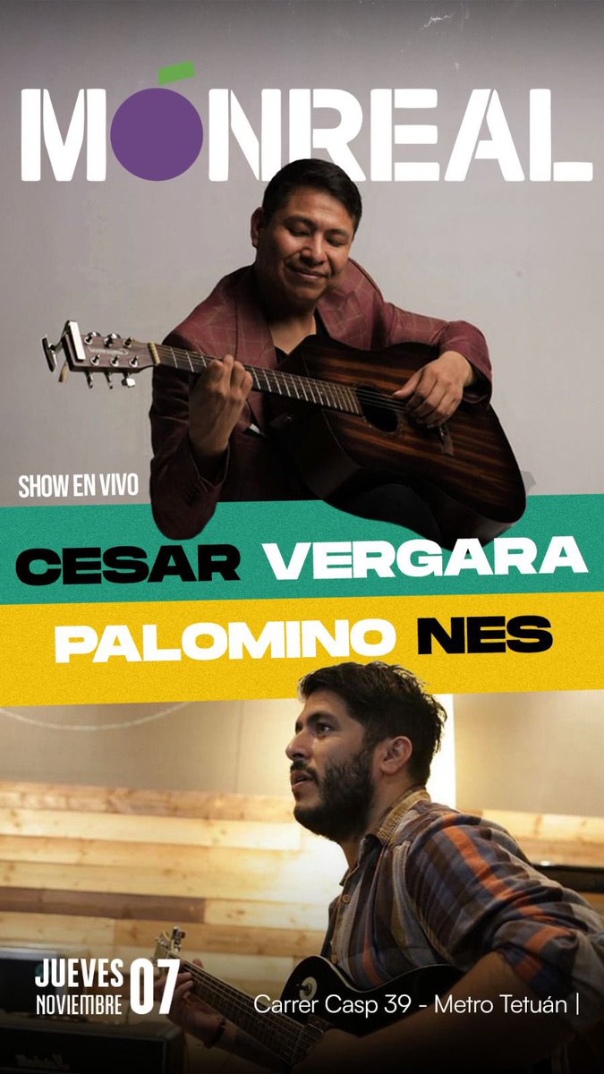 Dentro del ciclo “Cantautores”, nos visitan en Món Real, este jueves 7 de noviembre: Palomino Nes y César Vergara, en directo #MúsicaEnVivo