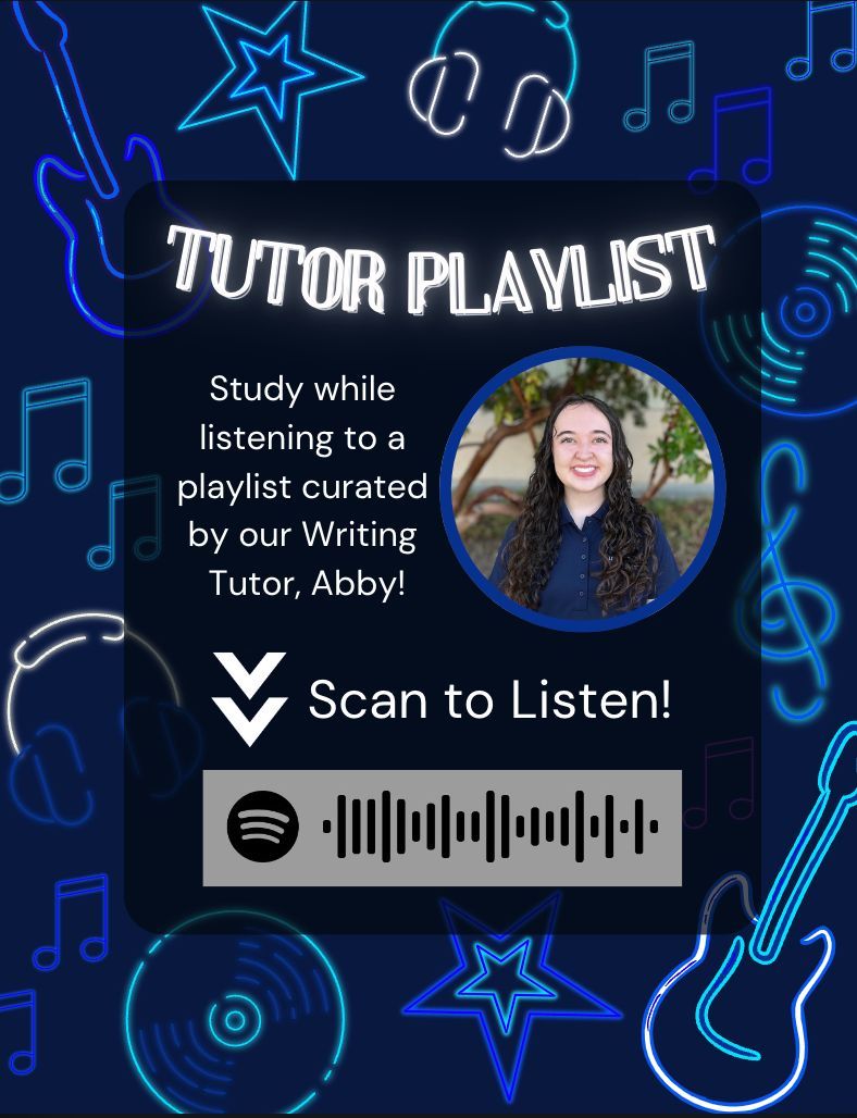 Clovis_TC's tweet image. Tutor Playlist! Scan the QR Code to check out Abby&apos;s “after hours study🌙”  playlist! #cloviscommunity #tutorialcenter #tutor #STEM @cloviscrush @cloviscollege #playlists #music