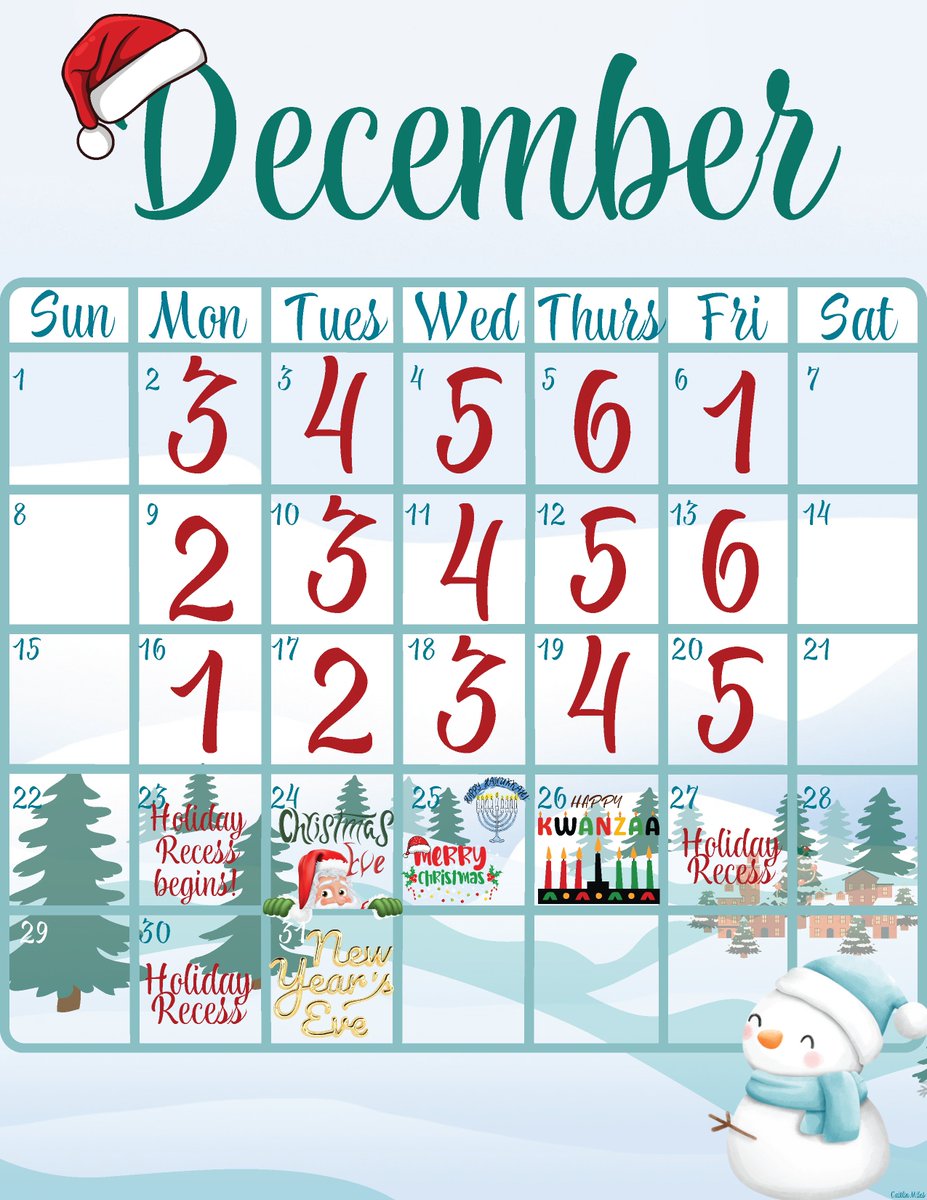 Let’s wrap up the year! Here’s the December Day Cycle for student schedules. 📅