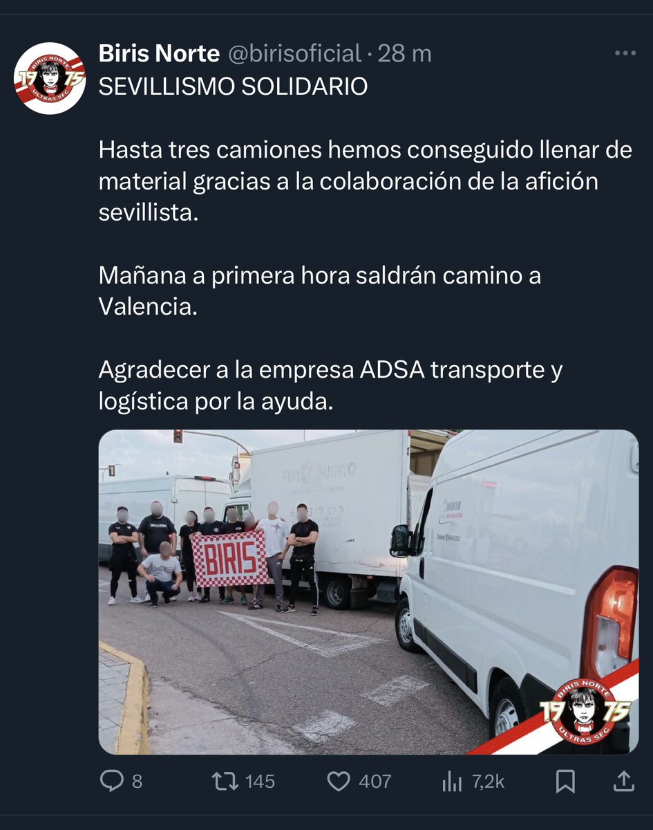 Pero esto no saldrá en las noticias deportivas ni en la prensa capitalina, no les interesa. 

Larga vida a los ultras del Sevilla Fútbol Club. 

<a href="/birisoficial/">Biris Norte</a>