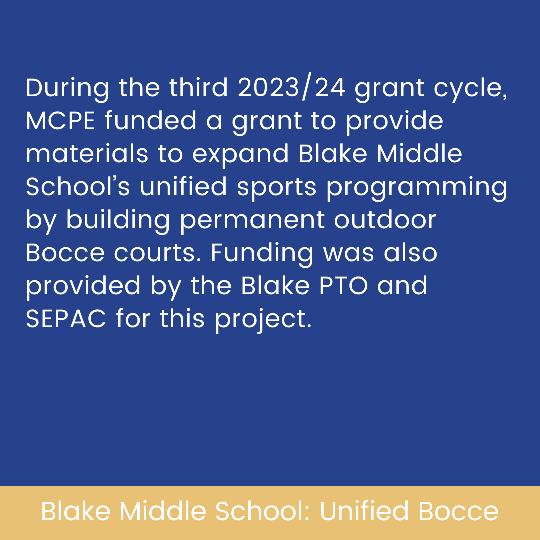 MCPE_Medfield's tweet image. 🙌💙 Wishing Blake&apos;s new Unified Bocce Team the best at their end of season Jamboree today! In the 3rd grant cycle of 2023/2024, MCPE provided funding, along with Blake PTO and SEPAC, to build permanent outdoor Bocce courts at Blake. #bmsed #medfieldps