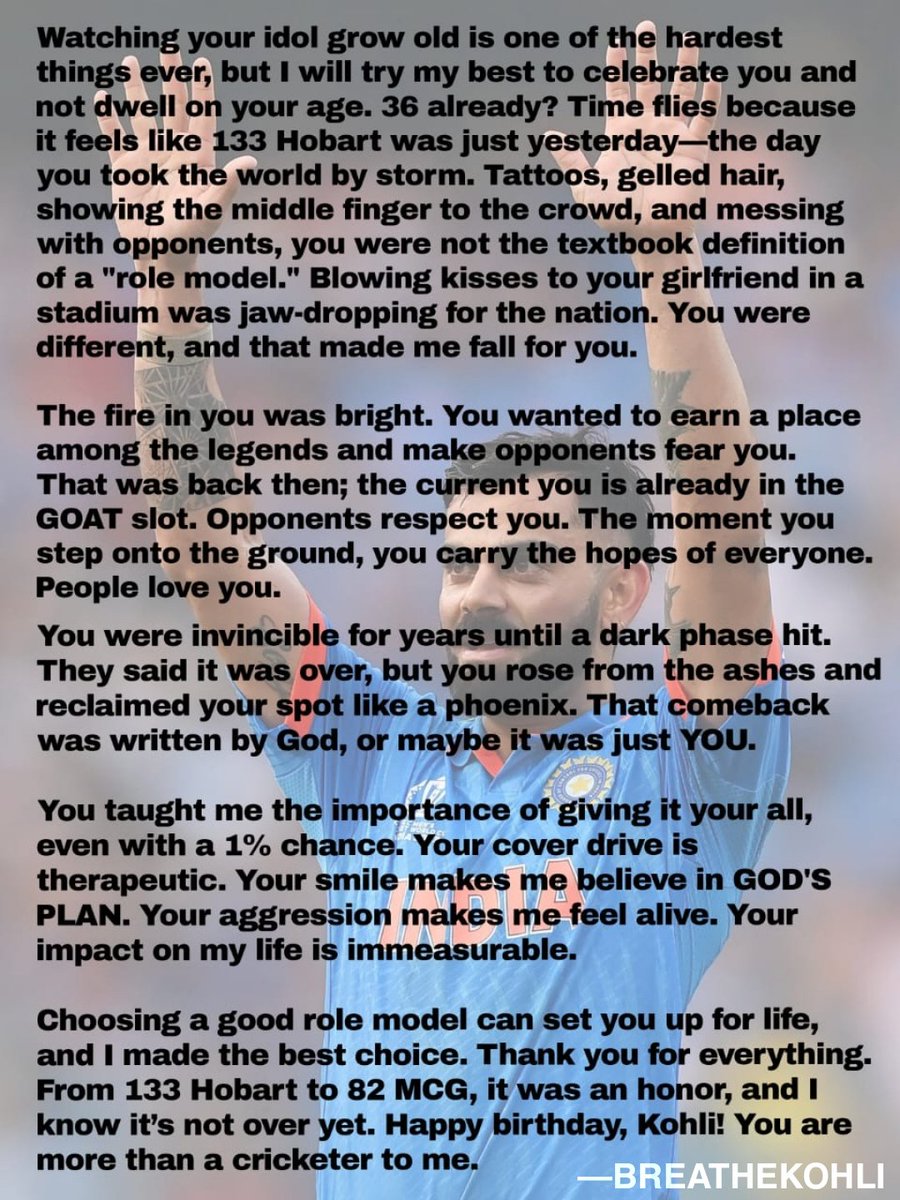 I wish there was a way to tell you what you mean to me. The more I try to describe you, the less it feels. I love you <a href="/imVkohli/">Virat Kohli</a> ❤️

#HappyBirthdayViratKohli