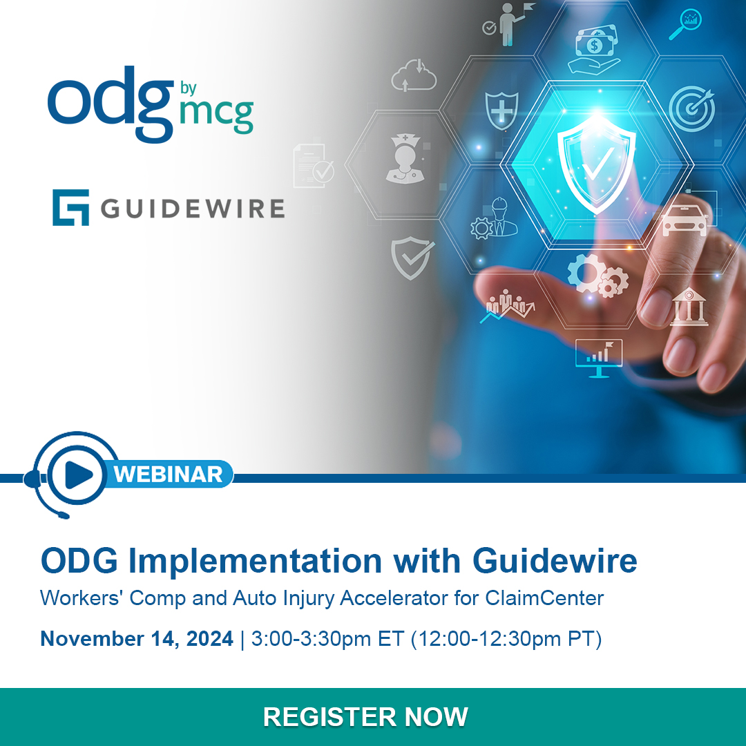 Join experts from ODG &amp; <a href="/Guidewire_PandC/">Guidewire Software</a> to learn about a new ClaimsCenter integration that will incorporate ODG's evidence-based decision support to expedite #claimsmanagement for #workerscompensation &amp; auto injuries. Register for our 11/14 webinar: bit.ly/3YzeLgv