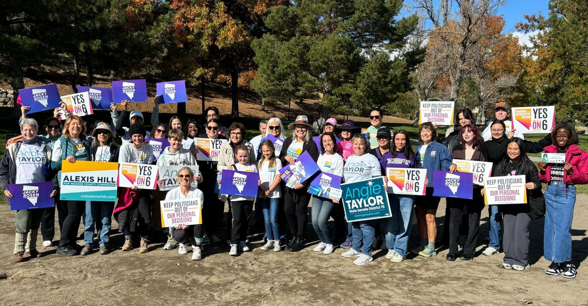 Reproductive Freedom for All Nevada (@reproforallnv) on Twitter photo Nevada voters showed up and showed out to knock doors for <a href="/RosenforNevada/">Jacky Rosen</a>, <a href="/VoteAngieTaylor/">Angie Taylor</a>, and #YesOn6 this weekend! 🤩
If you're voting tomorrow, bring that same energy to the polls—let's go win this! Nevada voters showed up and showed out to knock doors for <a href="/RosenforNevada/">Jacky Rosen</a>, <a href="/VoteAngieTaylor/">Angie Taylor</a>, and #YesOn6 this weekend! 🤩
If you're voting tomorrow, bring that same energy to the polls—let's go win this!