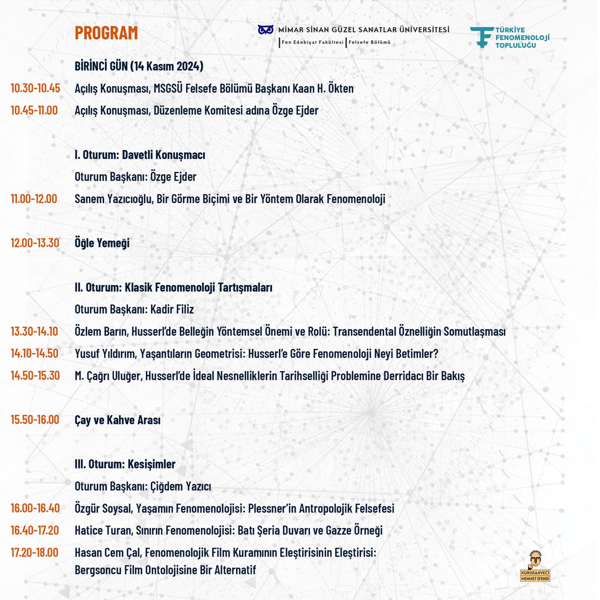 TrFenomenoloji's tweet photo. II. Türkiye Fenomenoloji Topluluğu konferansımız “Fenomenolojik Yöntem: Tartışmalar ve Uygulamalar” başlığıyla 14-15 Kasım 2024’te MSGSÜ Bomonti Kampüsü’nde! 🔊 Katılım için kayıt gerekmiyor, hepinizi bekliyoruz! Etkinlik programı için bkz.📌 @TrFenomenoloji https://t.co/EQmUJG8vg8