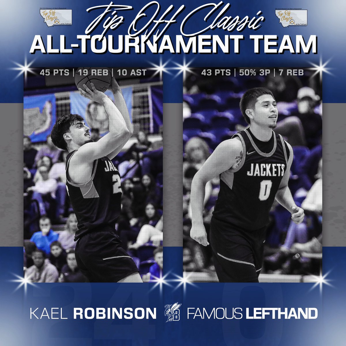 These stars shined at the Tip Off Classic🎖️

Congratulations to Kael Robinson and Famous Lefthand on being named to the D2 CCA Tip Off Classic at the Trailhead All-Tournament Team❗️

#msubsports | #msubmbb | #ubuntu