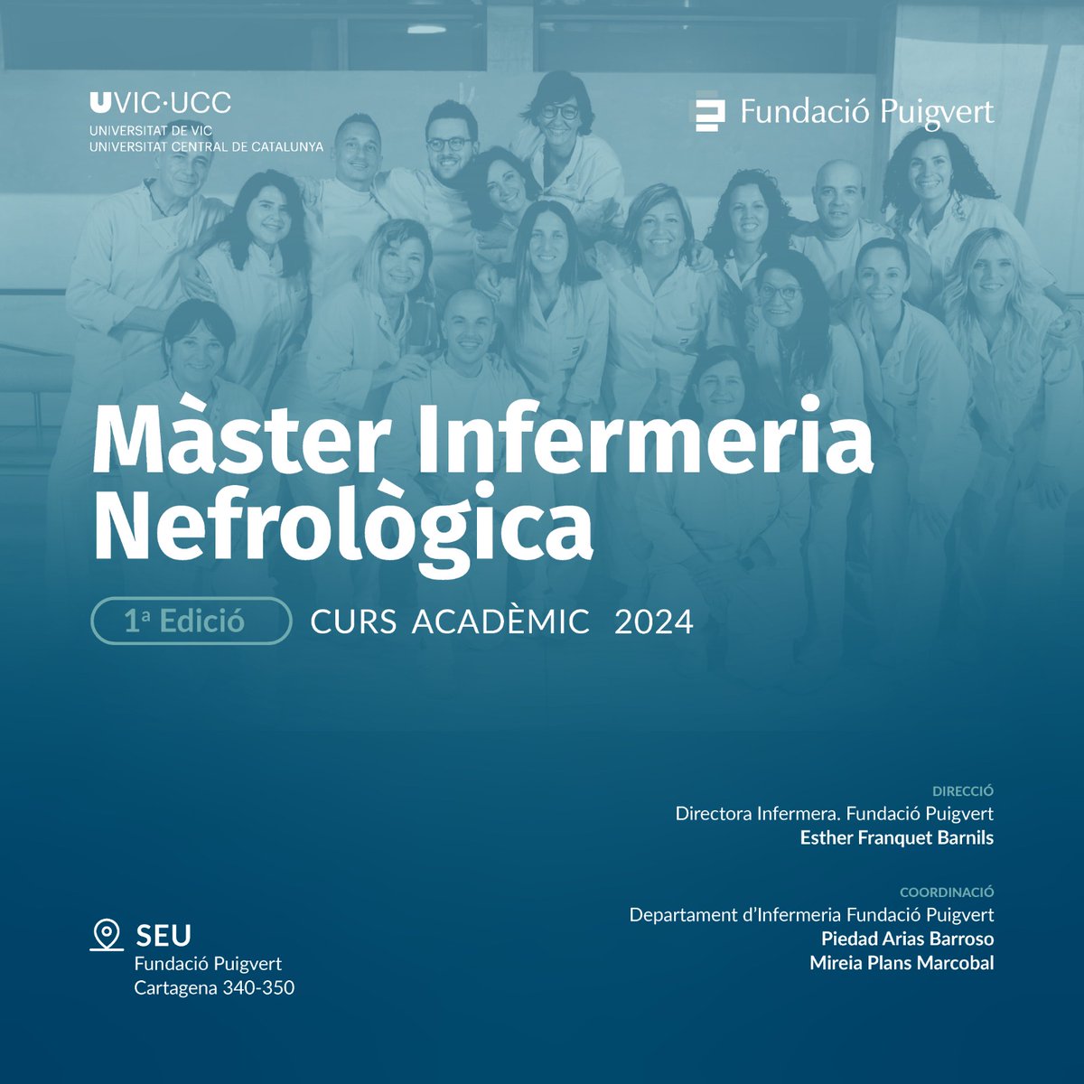FPuigvert's tweet photo. 🎓Avui inaugurem la primera edició del Màster d’Infermeria Nefrològica de  la Fundació #Puigvet en col·laboració amb la  @uvic_ucc!
En aquesta primera edició, la Directora Infermera del curs @efb1636 dona la benvinguda a totes les alumnes: “El màster busca complir dos objectius: Fer front a l'augment de persones amb malaltia renal crònica i formar professionals de pràctica avançada en nefrologia que puguin assumir aquest repte".
      Benvingudes🥳