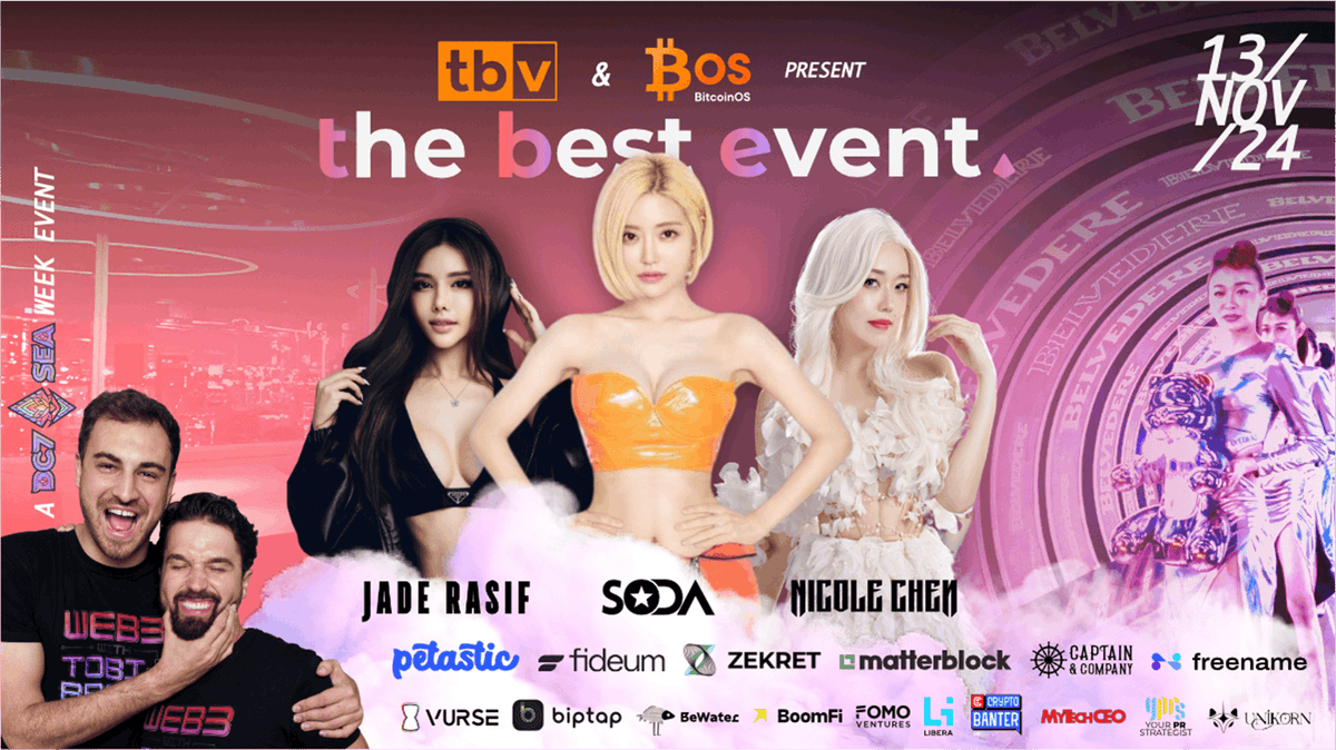 Coinstelegram1's tweet photo. π TBV and @BTC_OS to host The Best Event at Devcon BKK! π Exclusive networking and an epic afterparty await! π₯ #DevconBKK #BitcoinOS #TBV #Crypto #Networking
https://t.co/J2y0WuiFYP https://t.co/5GCNOYRAr6
