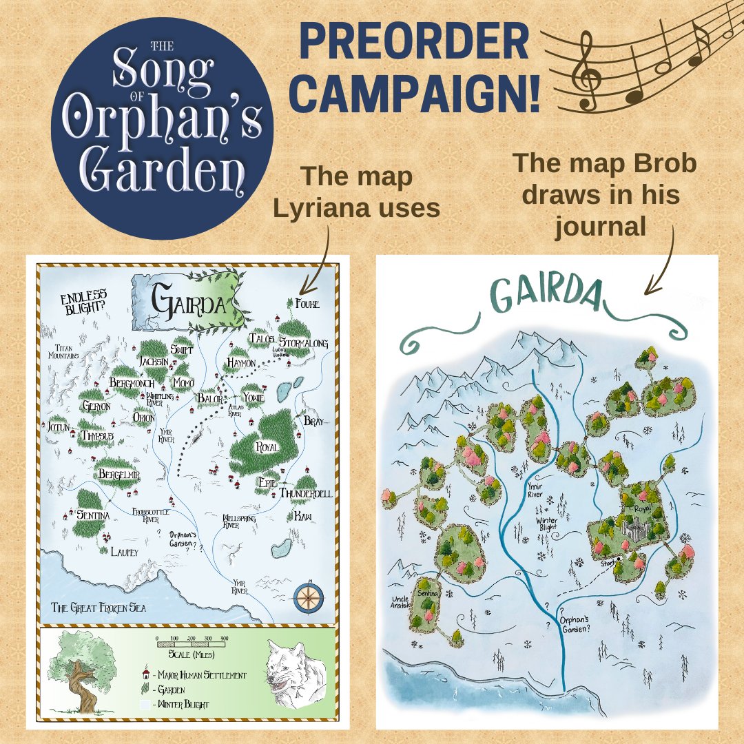Excited to share THE SONG OF ORPHAN'S GARDEN pre-order campaign! 

Pre-order to receive a double-sided art print featuring color versions of the maps in the book, wildflower seeds, a bookmark, sticker, and signed bookplate! Full info here - bit.ly/3YPUeWh
