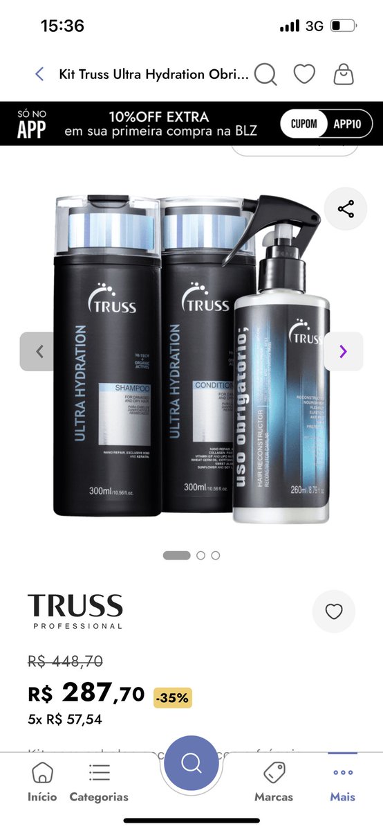 KamilaDantas's tweet photo. Alguém pode me explicar um “causo” que aconteceu comigo? Vamos lá…em 19/10/2024 comprei um Kit da Truss no site da Beleza na Web, pelo valor de R$ 199,00. https://t.co/kGEL3i7Ipa