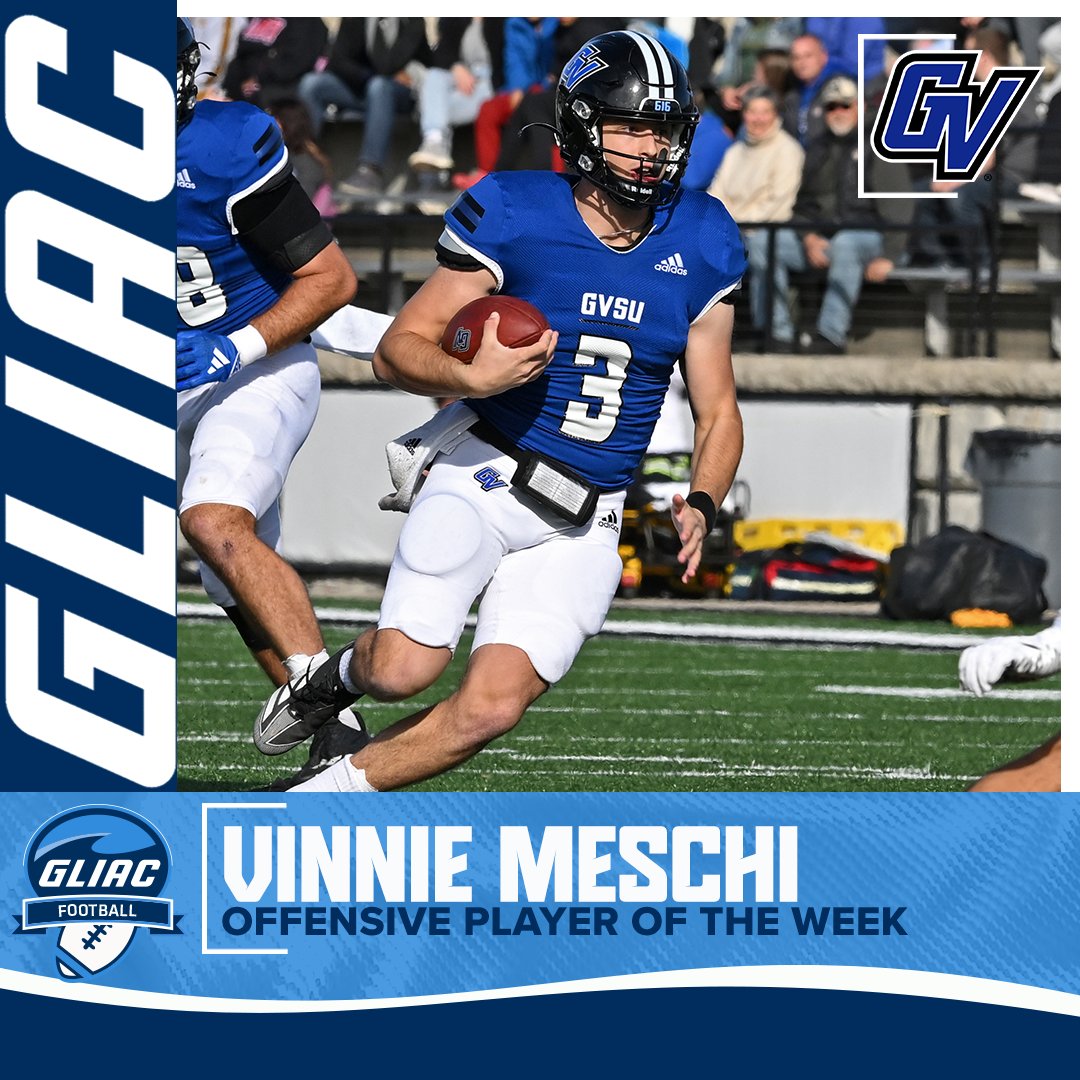 𝗚𝗟𝗜𝗔𝗖 𝗙𝗼𝗼𝘁𝗯𝗮𝗹𝗹 𝗢𝗳𝗳𝗲𝗻𝘀𝗶𝘃𝗲 𝗣𝗹𝗮𝘆𝗲𝗿 𝗼𝗳 𝘁𝗵𝗲 𝗪𝗲𝗲𝗸

Vinnie Meschi // Grand Valley State

🔗 bit.ly/3Anz2Ob

#WhereChampionsCompete #GLIACFB🏈
