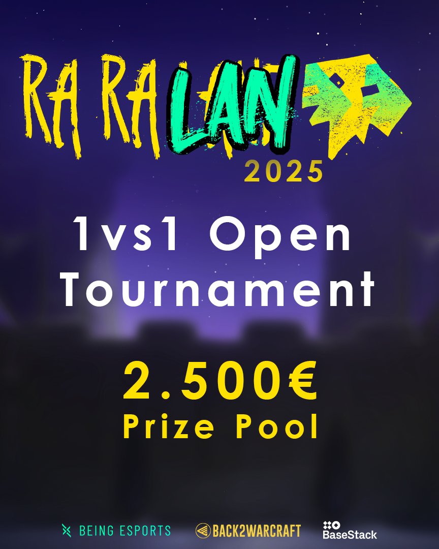 Our first #RARALAN features a special open 1vs1 tournament ⚔️

Battle it out for a 2.500€ prize pool and prove yourself in front of the community! Some matches will be played on stage and streamed live. 

🗺️RaRaLAN, Dortmund 
⏰10. - 12. January 2025 

Don’t miss your chance -