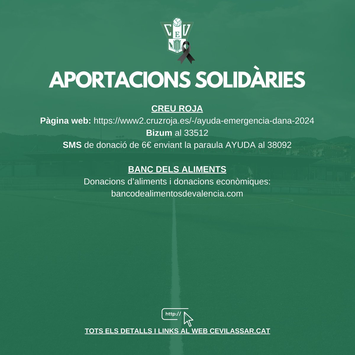 CE Vilassar - Giatsu (@ce_vilassar) on Twitter photo 📋 COMUNICAT OFICIAL DANA - CEVILASSAR
#Dana #DanaValencia <a href="/CreuRojaCAT/">Creu Roja Catalunya</a> <a href="/CruzRojaEsp/">Cruz Roja Española</a> #Bancodealimentos
#𝐬𝐨𝐦𝐡𝐢𝐂𝐄𝐕 #𝐬𝐨𝐦𝐝𝐞𝐥𝐂𝐄𝐕 #𝐬𝐨𝐦𝐒𝐨𝐥𝐢𝐝𝐚𝐫𝐢𝐬 📋 COMUNICAT OFICIAL DANA - CEVILASSAR
#Dana #DanaValencia <a href="/CreuRojaCAT/">Creu Roja Catalunya</a> <a href="/CruzRojaEsp/">Cruz Roja Española</a> #Bancodealimentos
#𝐬𝐨𝐦𝐡𝐢𝐂𝐄𝐕 #𝐬𝐨𝐦𝐝𝐞𝐥𝐂𝐄𝐕 #𝐬𝐨𝐦𝐒𝐨𝐥𝐢𝐝𝐚𝐫𝐢𝐬