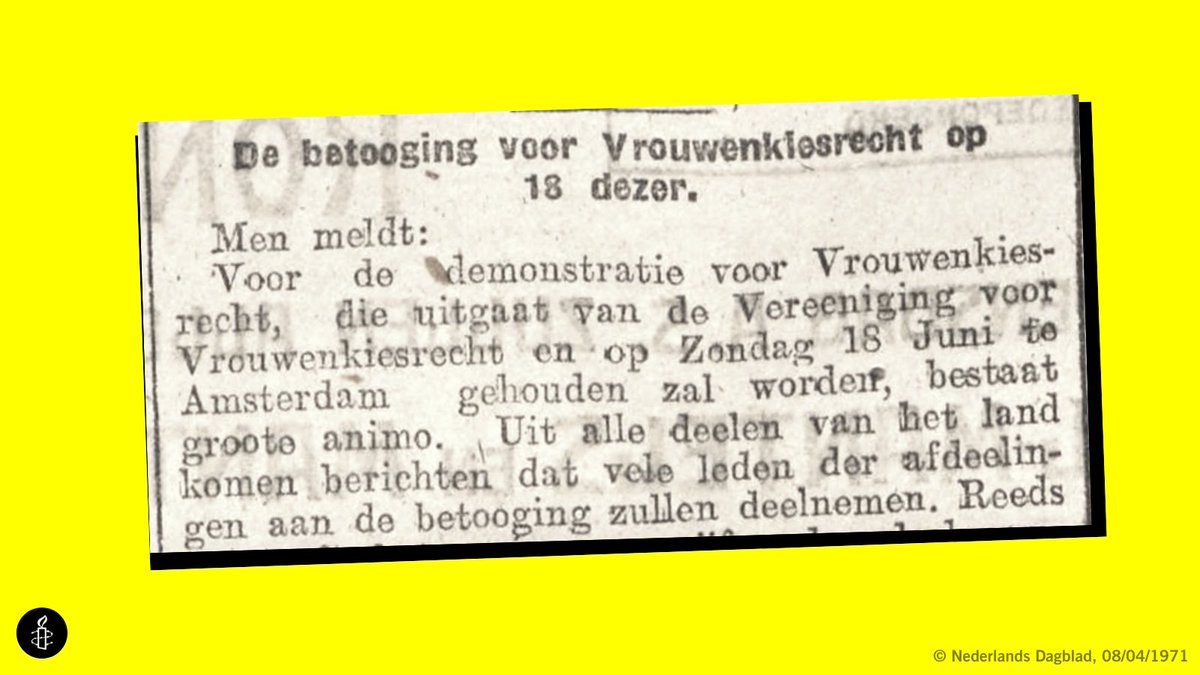 amnestynl's tweet image. 1⃣ Stemrecht voor vrouwen: tot 1919 mochten in Nederland alleen mannen stemmen. Na flink wat protestacties kwam daar eindelijk verandering in. Toen werden die demonstranten nog gezien als “zeurderig” of “vervelend”. Dat vinden we nu onvoorstelbaar!