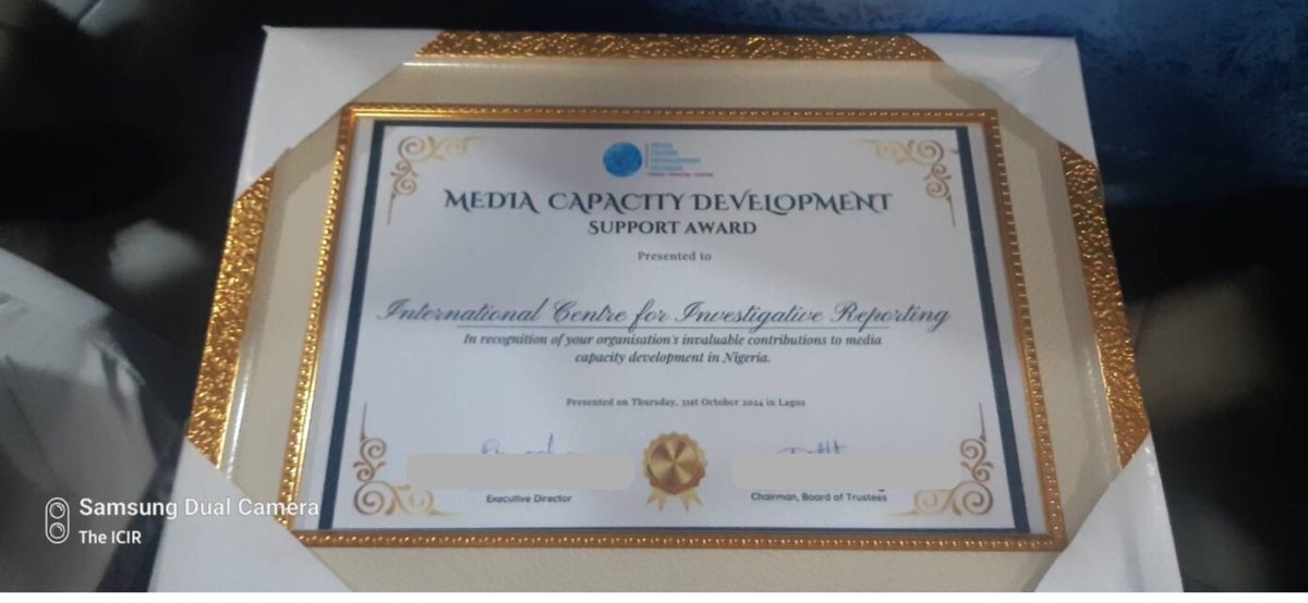 TheICIR's tweet photo. 🏆 Impact Alert: ICIR Receives Award for Media Capacity Development!

The International Centre for Investigative Reporting (#ICIR) has been recognized for its invaluable contributions to strengthening media capacity in Nigeria. 

“ICIR’s efforts in empowering media professionals and enhancing quality journalism in Nigeria have made a remarkable difference,” noted the award organizers - [@Mediacareerngr] 

Read more about this achievement here: https://t.co/ji4053FTHd

#MediaDevelopment #JournalismMatters #TheICIR