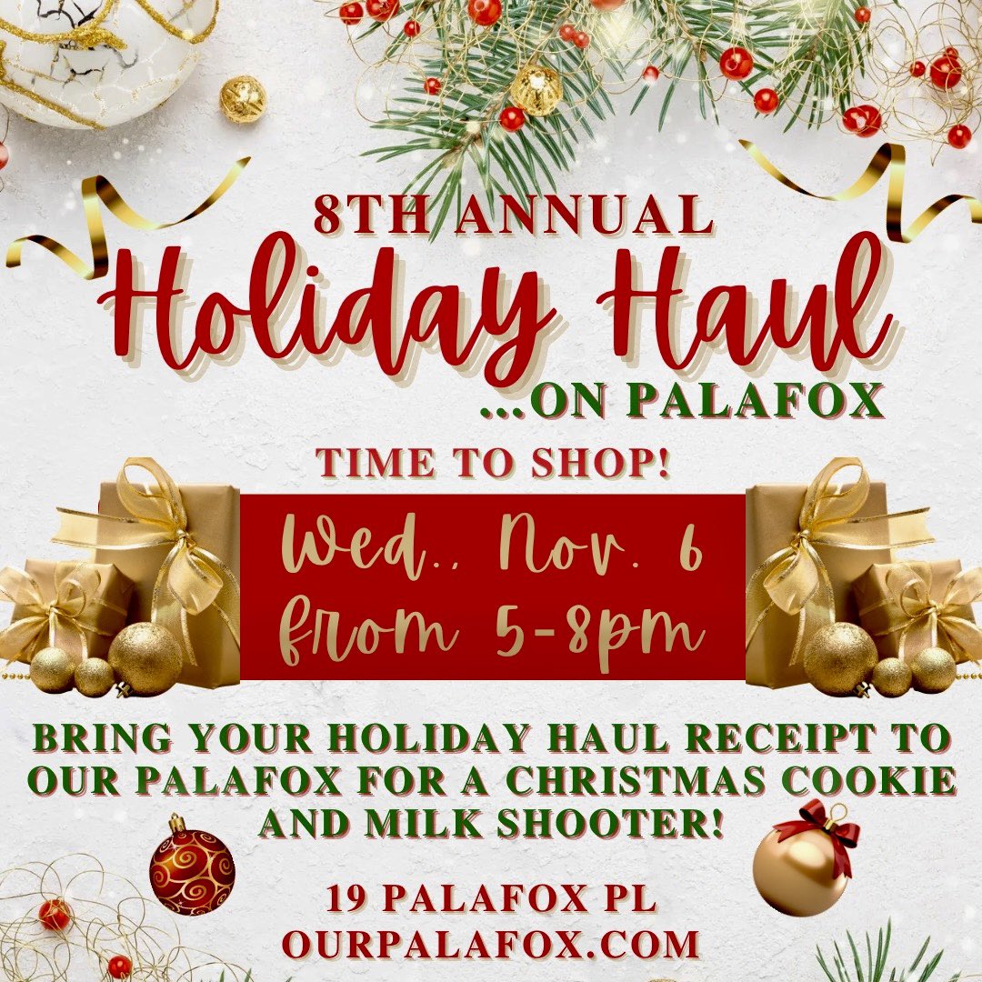 Mark your calendars for Wed., 11/6!
🎄HOLIDAY LIGHTING CEREMONY- 5pm
🎁 The Shops on Palafox Holiday Haul- 5-8pm
🍪Bring Our Palafox your Holiday Haul receipt for a free Christmas cookie &amp; milk shooter!
#pensacola #downtownpensacola