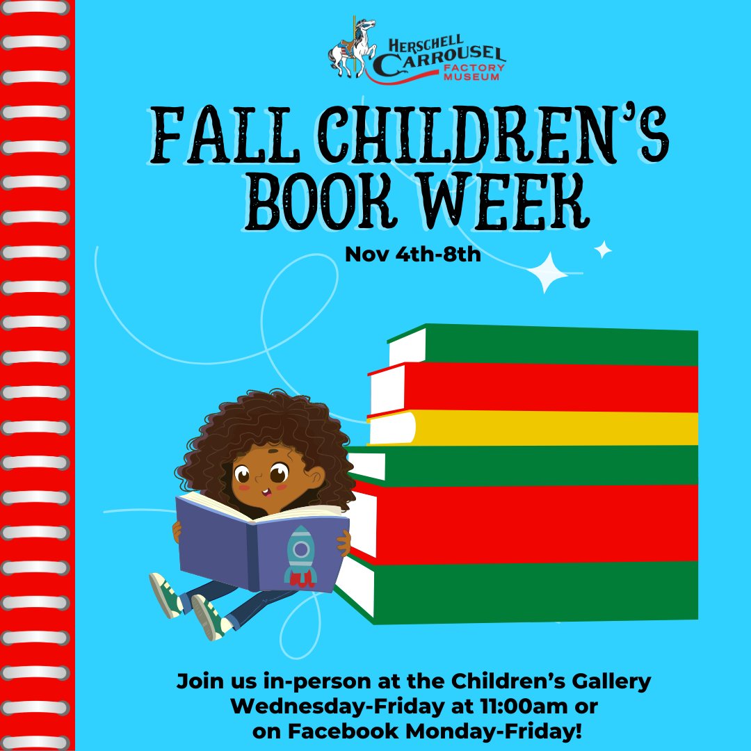 Happy Fall Children's Book Week! Celebrate Children's Book Week with storytime Monday-Friday at 11:00am on Facebook. You can join us live in the Children's Gallery Wednesday-Friday.