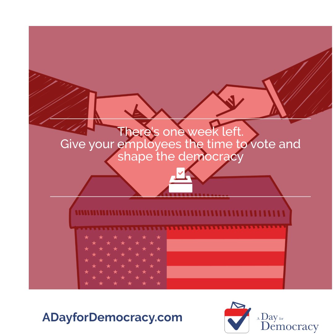 aDayForDemocrcy's tweet photo. In 2020, one in four eligible Massachusetts voters didn’t make it to the polls, with nearly half citing a lack of time.  A Day for Democracy is helping companies change by giving employees the time and resources to vote. Join us and make a difference on Nov. 5. #ADayForDemocracy https://t.co/cm6Rz8Pgfp